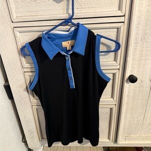 Sport Haley Black and Blue Sleeveless Polo Top